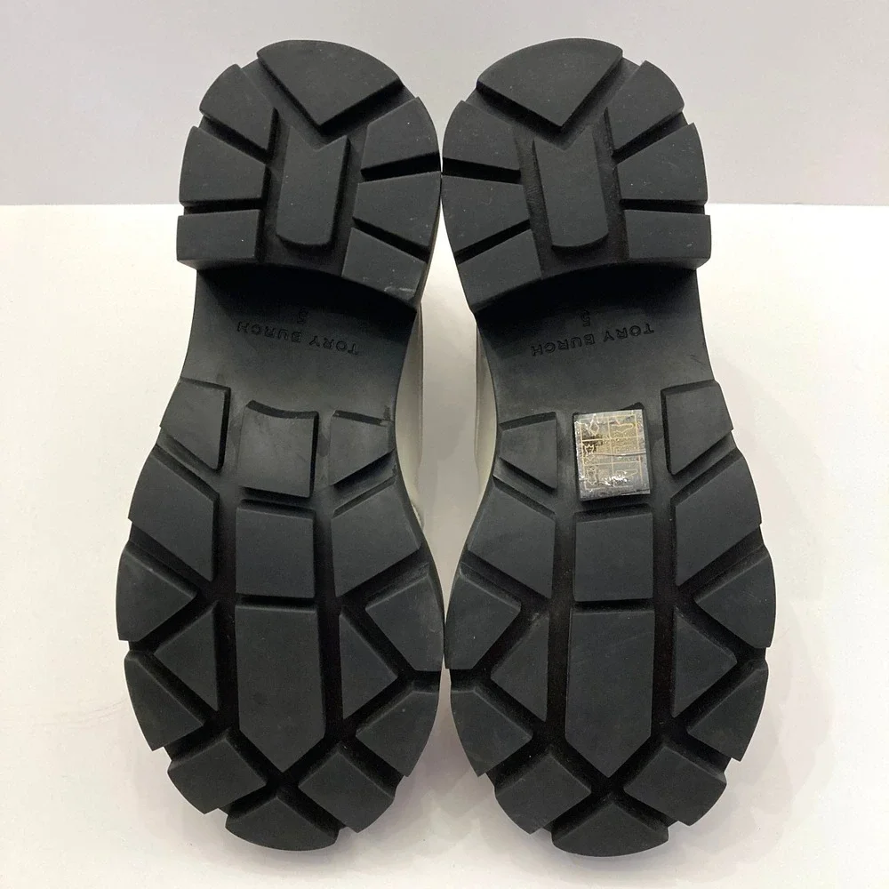 Tory Burch Lug Sole Chelsea Boots White Black Leather Womens 5‎ $428